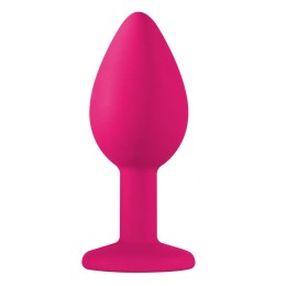 Малая розовая анальная пробка Emotions Cutie Small с чёрным кристаллом - 7,5 см.