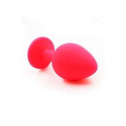 Розовая силиконовая анальная пробка с красным кристаллом - 7 см.