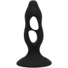 Чёрная анальная пробка с полостями для сжатия и легкого введения - 11 см.