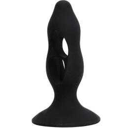 Чёрная анальная пробка с полостями для сжатия и легкого введения - 11 см.