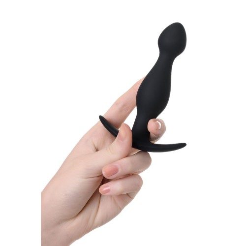 Черная силиконовая анальная пробка с ограничителем - 11,5 см.