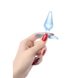 Голубая анальная втулка с ограничителем - 6,5 см.