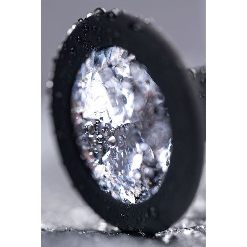 Черная анальная втулка с прозрачным стразом - 7,2 см.