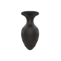 Черная средняя силиконовая анальная пробка с рельефом в виде галочек