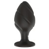 Черная средняя силиконовая анальная пробка с ложбинками по диагонали