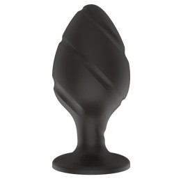 Черная средняя силиконовая анальная пробка с ложбинками по диагонали