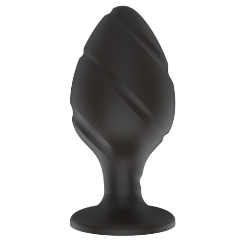 Черная средняя силиконовая анальная пробка с ложбинками по диагонали