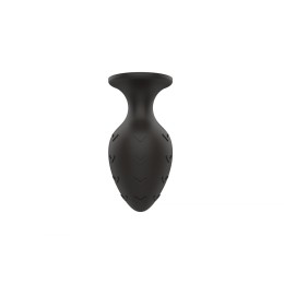 Черная малая силиконовая анальная пробка с рельефом в виде галочек