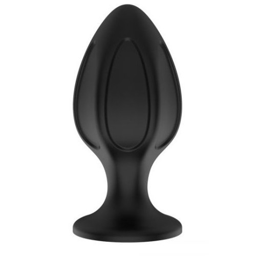 Черная малая силиконовая анальная пробка с вертикальными бороздками