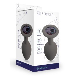 Серая анальная пробка с черным кристаллом Gamma-M - 8,1 см.