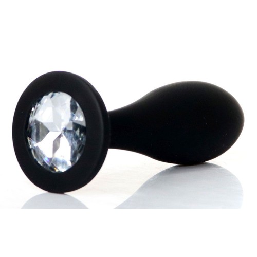 Черная анальная втулка с прозрачным кристаллом - 9,2 см.