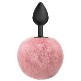 Черная анальная пробка с розовым пушистым хвостиком Fluffy