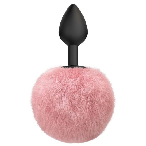 Черная анальная пробка с розовым пушистым хвостиком Fluffy
