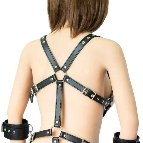 Черное боди-портупея с пристегивающимися наручниками
