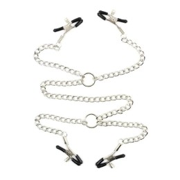 Серебристые зажимы для сосков и половых губ на тонкой цепочке