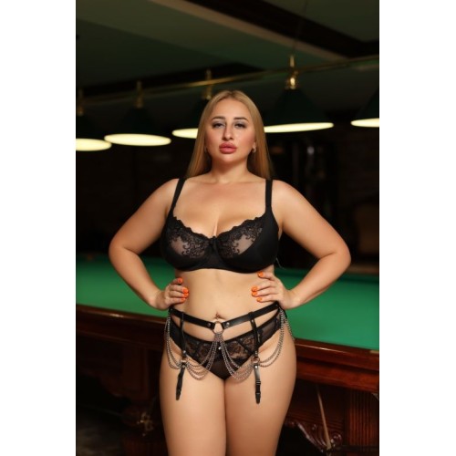 Черно-серебристый пояс для чулок plus size с цепочками