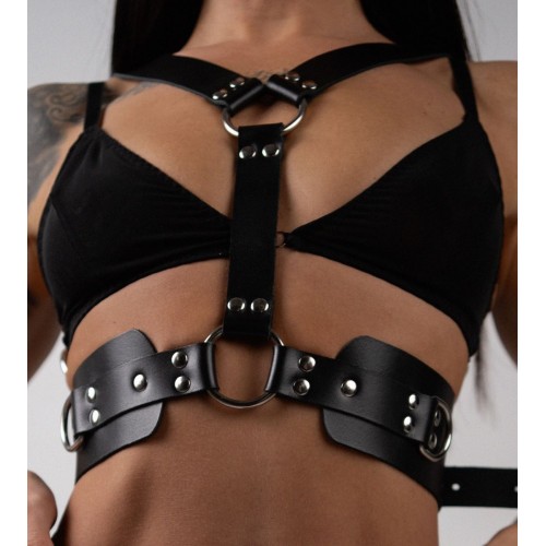 Черная кожаная двусторонняя портупея