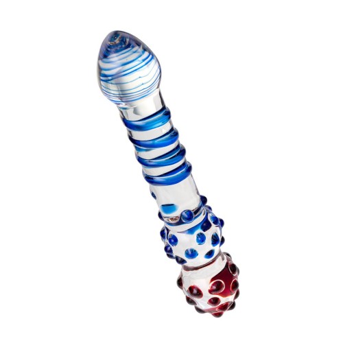 Двусторонний стеклянный фаллос со спиралью и шишечками - 20,5 см.