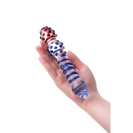 Двусторонний стеклянный фаллос со спиралью и шишечками - 20,5 см.