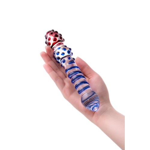 Двусторонний стеклянный фаллос со спиралью и шишечками - 20,5 см.