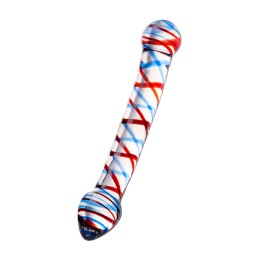 Двусторонний стеклянный фаллос с разноцветными спиралями - 21 см.