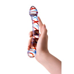 Двусторонний стеклянный фаллос с разноцветными спиралями - 21 см.