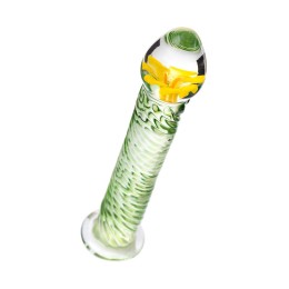 Стеклянный фаллоимитатор со спиралевидным рельефом - 16,5 см.
