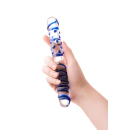 Двусторонний стеклянный фаллоимитатор с рельефом - 22 см.