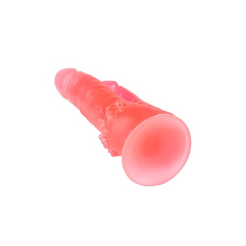 Розовый двойной фаллоимитатор с шипами и присоской - 17 см.