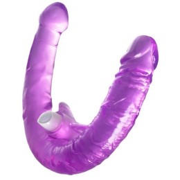 Фиолетовый двухсторонний фаллоимитатор с вибропулей - 35 см.