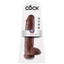 Коричневый фаллоимитатор-гигант на присоске 11  Cock with Balls - 28 см.