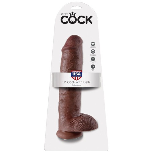 Коричневый фаллоимитатор-гигант на присоске 11  Cock with Balls - 28 см.