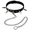 Чёрный кожаный ошейник с шипами и цепочкой