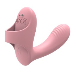 Нежно-розовый вибромассажер с петелькой на палец