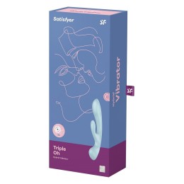 Голубой двусторонний вибратор-кролик Triple Oh