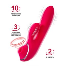 Красный вибратор c клиторальной и вакуумной стимуляциями Doobl - 20 см.