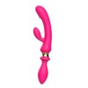 Розовый двусторонний вибромассажёр с клиторальным отростком - 30 см.