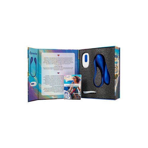 Синий двусторонний вибратор Agamien с управлением через приложение - 46 см.