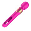 Розовый двусторонний wand-вибратор с функцией фингеринга - 26 см.