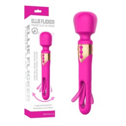Розовый двусторонний wand-вибратор с функцией фингеринга - 26 см.