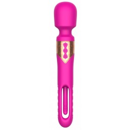 Розовый двусторонний wand-вибратор с функцией фингеринга - 26 см.