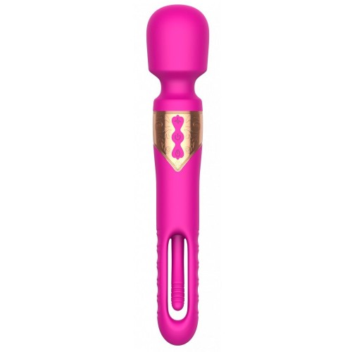 Розовый двусторонний wand-вибратор с функцией фингеринга - 26 см.