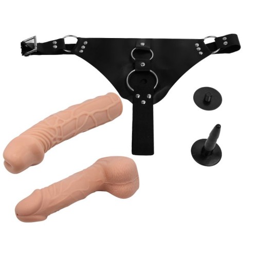 Женский страпон с двум сменными насадками - 19,8 и 15 см.