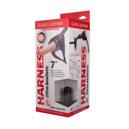 Насадка-фаллоимитатор на кожаных трусиках Harness Ultra Realistic 7  - 18 см.