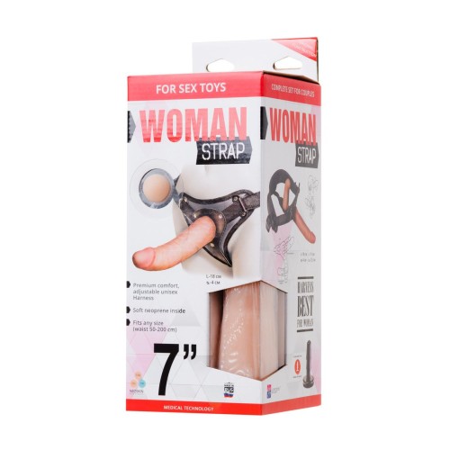 Женский страпон с вагинальной пробкой из неоскина - 18 см.