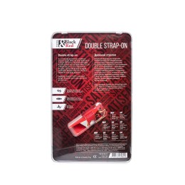 Красный страпон на ремнях с вагинальной пробкой - 15 см.