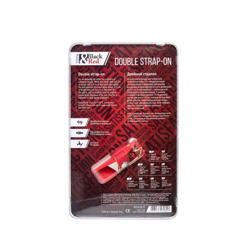 Красный страпон на ремнях с вагинальной пробкой - 15 см.