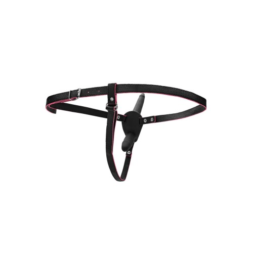 Черный страпон на ремнях с вагинальной пробкой - 15 см.