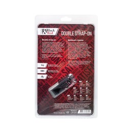 Черный страпон на ремнях с вагинальной пробкой - 15 см.