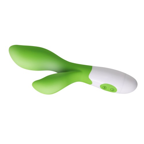 Зеленый вибратор Owen с клиторальным отростком - 20 см.